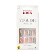 KISS Voguish Fantasy Medium Coffin Fake Nails, Pink & Silver Glitter, 28 Pieces