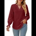 thumbnail image 1 of Camisa Informal de Larga con Cuello en V para Mujer Vino Tinto XXL, 1 of 10