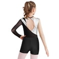 thumbnail image 4 of Hansber Girls Shiny Long Sleeve Ballet Dance Leotard Gymnastics with Sports Shorts 2Pcs Tracksuit Silver&Black 8, 4 of 7