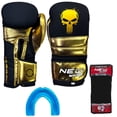 thumbnail image 1 of Guantes de Boxeo 14 Oz Onzas New Sport Kit con Protector Bucal Muay Thai Kick Boxing Mma Box con Malla Transpiracion Mod Split Oro, 1 of 1