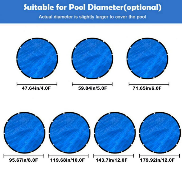 Pool Cover for 6Ft Round Inflatable Pools and Above Ground Frame Set Pools,  Measure 71 by 71 , Rope tie Downs, Dust & Leaves-Proof, Reduce Water  Evaporation 