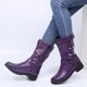 thumbnail image 3 of Botas a media pantorrilla con hebilla para mujer, botas medias con cremallera y tacón cuadrado bajo para mujer, zapatos planos de Pu para Otoño e Invierno 2023, negro, gris, talla 43, 3 of 5