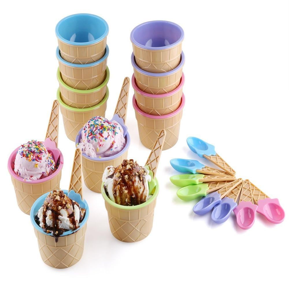 Vibrant Colors Ice Cream Dessert Bowls and Spoons (Set of 12), Set of 12 cone patented ice cream