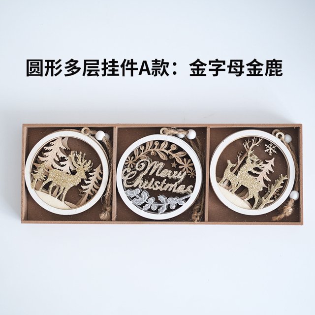 6 colgantes de madera árbol de navidad bola de madera decorativa colgante de madera tallada 28 * 10cm JAMW Sencillez