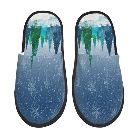 

Fuzoiu Christmas Trees Print Unisex Furry Slippers Plush Indoor Shoes Trendy House Slippers Anti-Skid EVA Sole House Shoes for Home Office and Travel -Medium