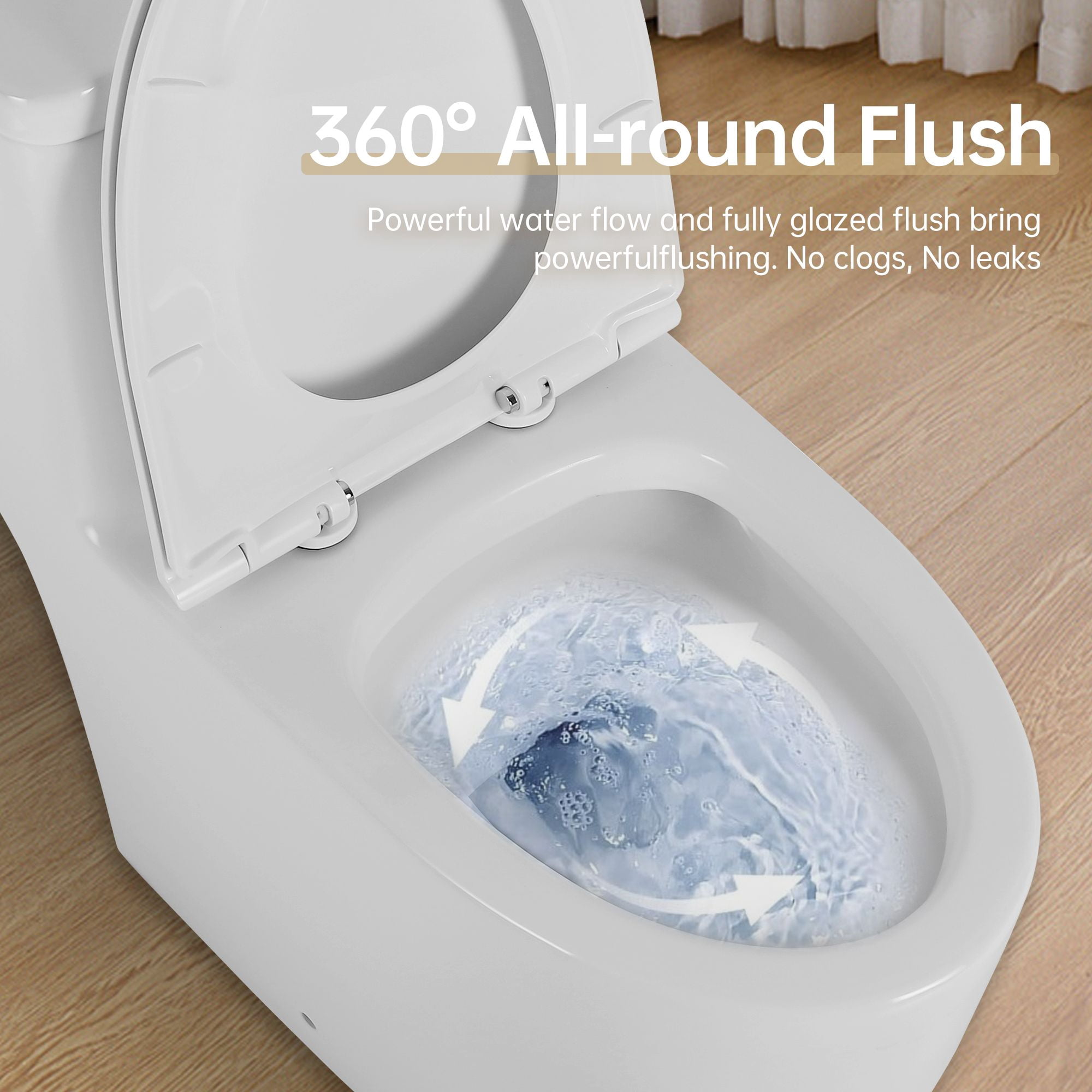Alvantor One-Piece Toilet 16.5"Height Ceramic Elongated Floor Mounted 1.1/1.6 GPF Toilet White