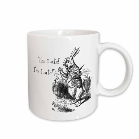 

3dRose Alice in Wonderland White Rabbit. Im Late - John Tenniel illustration Ceramic Mug 15-ounce
