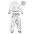 thumbnail image 5 of TiaoBug Girls Boy Shiny Metallic Hip Hop Street Dance Outfits Long Sleeves Jacket And Pants Sport Workout Silver-A 14, 5 of 7