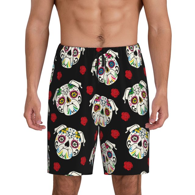 Balery PUG Pantalones cortos de pijama de punto de algodón para hombre con cinturilla y bolsillos-Medium