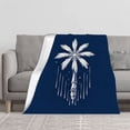 thumbnail image 2 of Stylish Palm Tree Design Flannel Blanket - Soft Cozy and Warm for Sofa Travel Bed and Chair - Minimalistic in White on Blue, 2 of 7