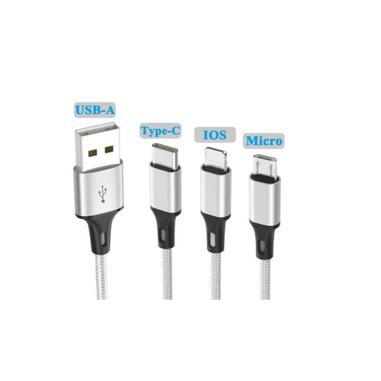 Multi Charging Cable, (2Pack 5FT) Multi USB Charger Cable Aluminum Nylon 3  in 1 Universal Multiple Fast Charging Cord