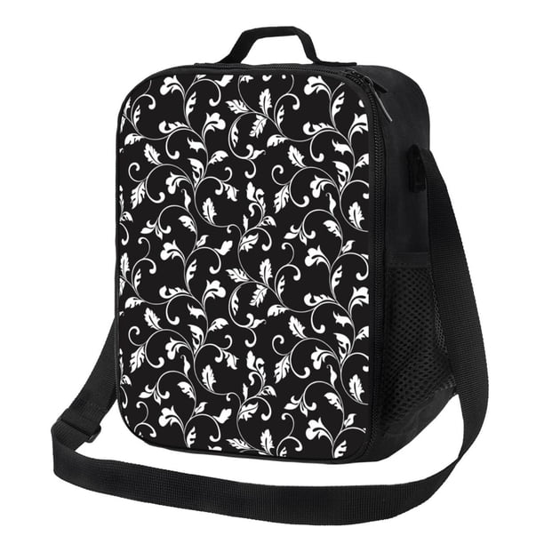 Disketp Black White Leaves Bolsa Térmica Estampada para Almuerzo, Lonchera para Hombres y Mujeres Adultos
