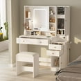 Vanity Desk with Mirror, Lights and Charging Station, 3Drawer Glass
