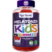 Feel Great Vitamin Co. 1mg Melatonin Gummies for Kids | for Natural, Drug-Free Sleep| Promotes a Better Night's Sleep & a Less Groggy Morning | Vegan Sleep Support Supplement Gummies | 60 Count
