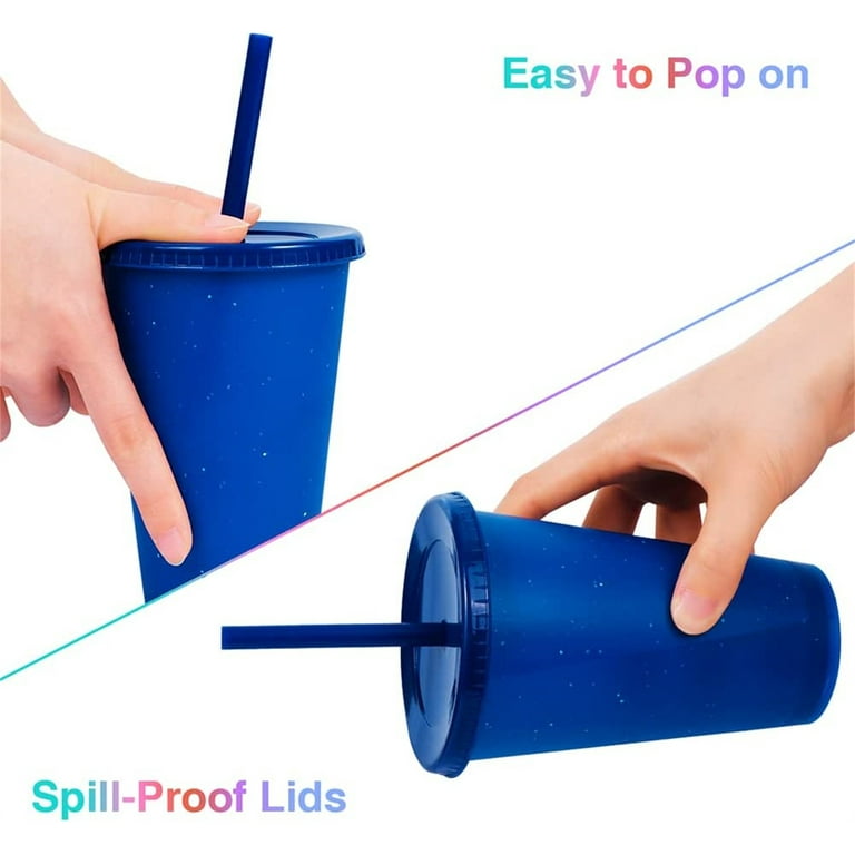 7 Reusable Plastic Beverage Travel Tumbler Cup Mug w/ Lid Spill Proof Blue