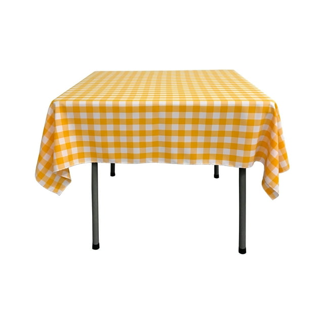 LA Mantel cuadrado a cuadros de poliéster a cuadros de 52 por 52 pulgadas, blanco y amarillo oscuro LA Linen TCcheck52x52_DrkYellowK47