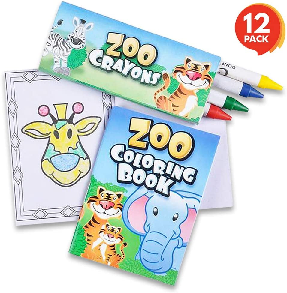 Download Gold Toy Zoo Animal Mini Coloring Book Kit - 12 Sets - Each Set Includes 1 Small Color Book and ...