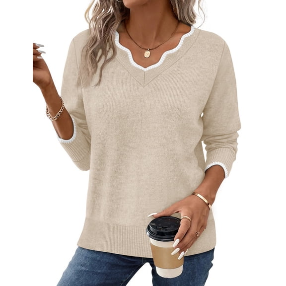 WIHOLL Womens V Neck Sweaters Pullover Cozy Lightweight Sweater Fall Long Sleeve Tops Winter Clothing 2026