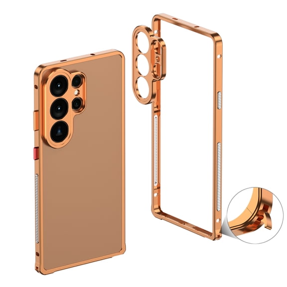 Designed for Samsung Galaxy S26 Ultra Frame Metal Bumper Frame Slim Hard Phone Case,With Lens Protector,Raised Edge Protection,No Back Heat Dissipation Design,Shockproof Phone Case,Orange