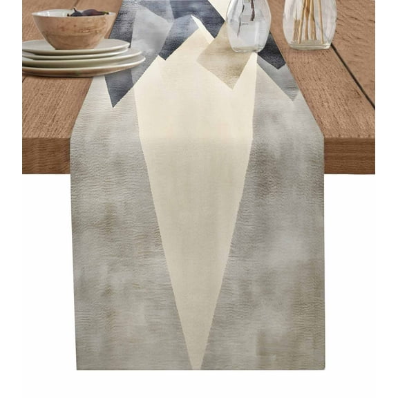 Abstract Mountain Burlap Cotton Table Runner 13x90 Inches Long, Vintage Black Geometric Farmhouse Table Runners, Outdoor Dining Tablecloths Decor for Baby Shower/Party/Wedding