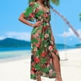 thumbnail image 4 of Vestido De Flores Vestido floral de mujer Vestido midi de vendaje Cintura Vacaciones en la playa (Verde S) Ygjytge para Mujer Verde T L, 4 of 7