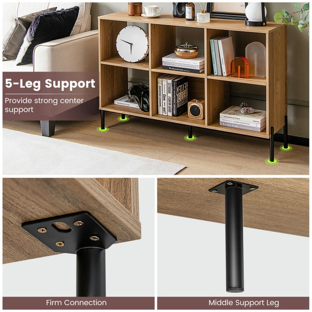 Demi Bonn 2-Tier Open-Back Bookshelf with Anti-Tipping Kits for Study, 6 Open Compartments Space Bookcase, Brown