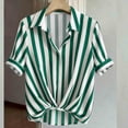 thumbnail image 6 of hoksml Women's Striped Blouse, Collared V Neck Short Sleeve Shirt, Twist Front Casual Daily Office Wear Top, 6 of 9