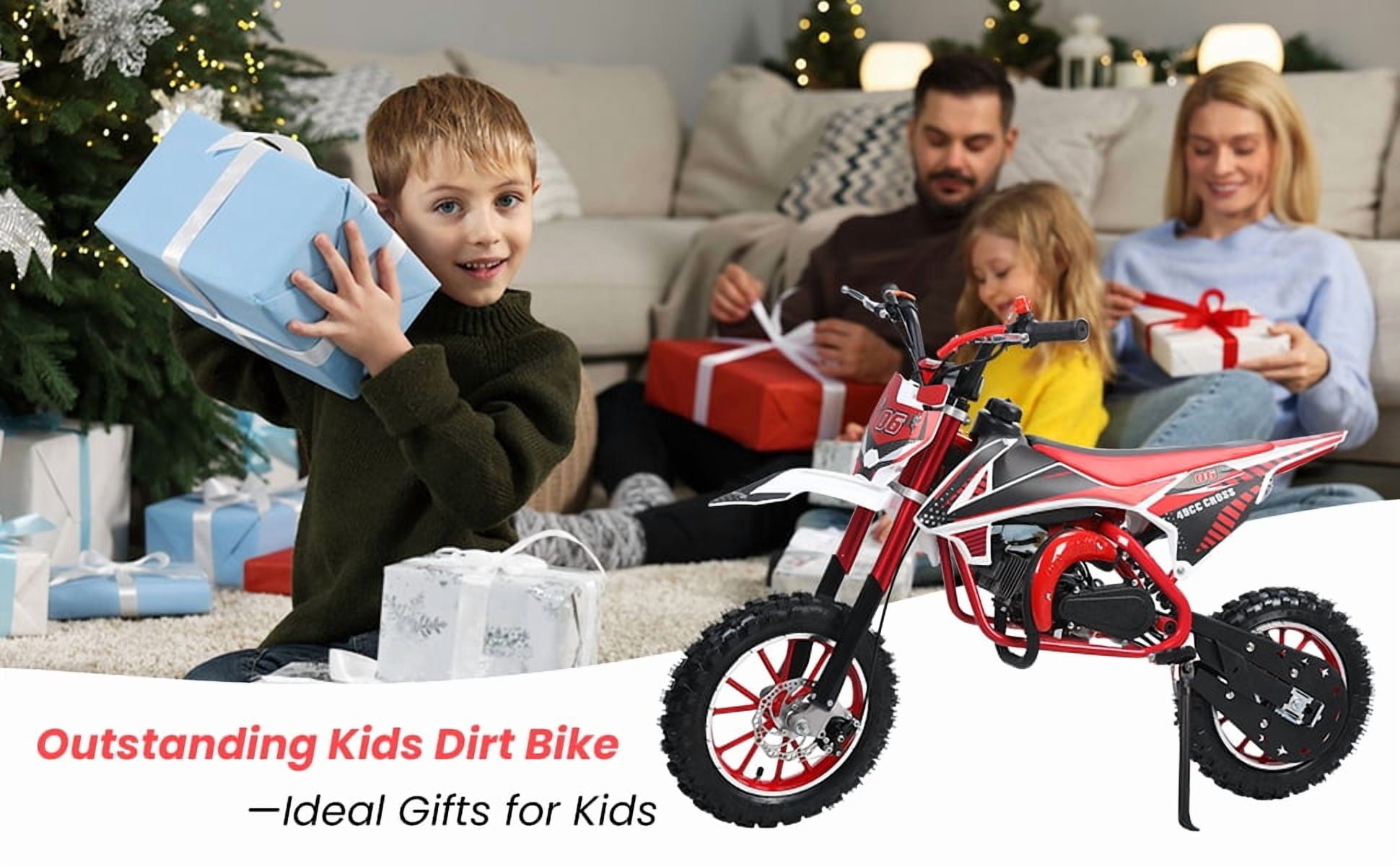 Kids Dirt Bike 49cc EPA Approved, 2-Stroke 25mph 10+ Miles for Teens Red