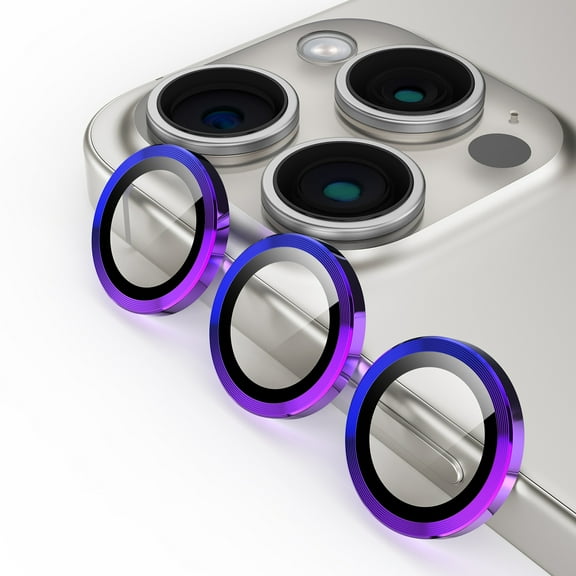 Elegant Choise Camera Lens Protector Metal Ring Tempered Glass Protective Film for iPhone 15 Pro 6.1inch/15 Pro Max 6.7inch, Colorful
