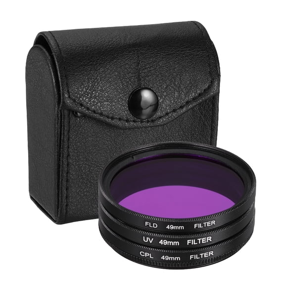 Kit de Filtros Esenciales Digitales Uxcell UV/CPL/FLD (49mm) - Filtros de Lente Circular de Aluminio para Varios Lentes de Fotografía de Cámara, Negro