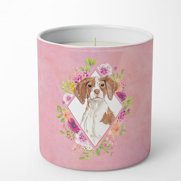 Carolines Treasures CK4254CDL Brittany Spaniel Soy Candle 10 oz Decorative Gift Scented Soy Candles for Home Pink