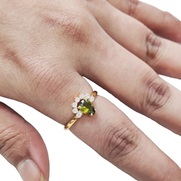 Green Tourmaline Promise Ring, 925 Sterling Silver, CZ Womens Ring, Natural Green Tourmaline Ring, October Birthstone, Christmas, Thanksgiving, Tiny Dainty Ring, Wedding Jewelry, Stacking Ring Set