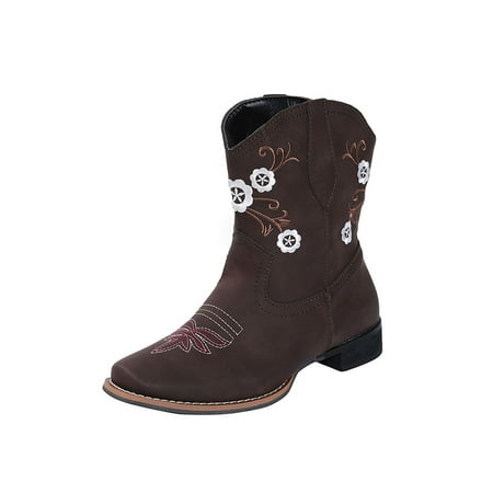 

Lacyhop Cowboy Boots for Women Embroidered Western Boots Square Toe Cowgirl Boots Pull On Mid Calf Booties Brown 7.5