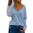 thumbnail image 1 of Tops de mujer, camisas de malla a rayas, camisas informales con cuello en V, 1 of 1