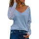 thumbnail image 1 of Tops de mujer, camisas de malla a rayas, camisas casuales con cuello en V, 1 of 5