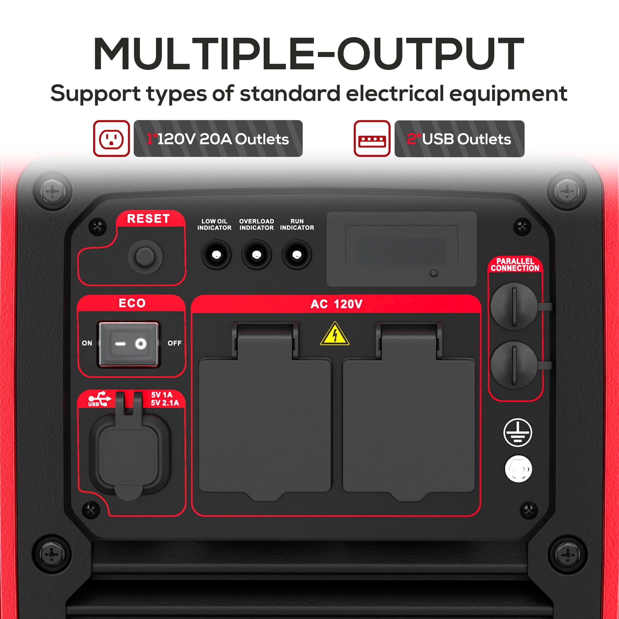 Gewna 2450W Portable Inverter Generator - Gas Powered,Ultra Quiet for RV, Camping, Home Backup,1.6 Gallon Large Fuel Tank Red