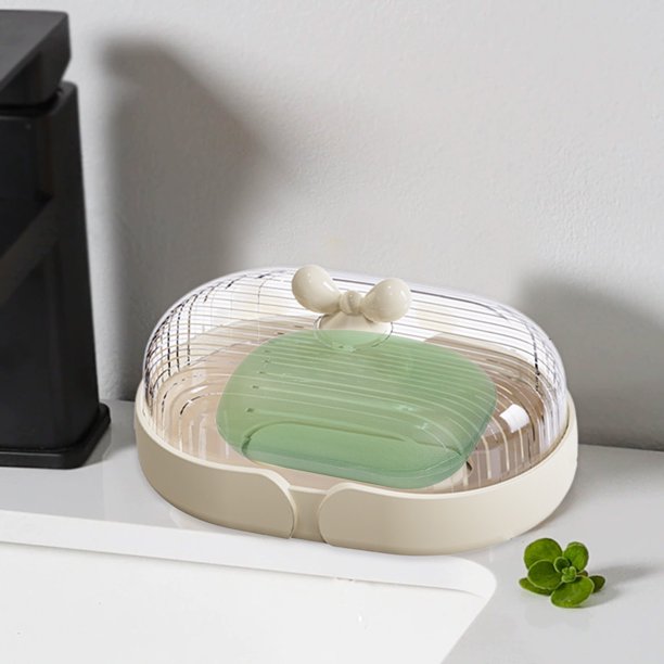 Jabonera de plástico con bandeja de drenaje - Portajabones color Macaron para lavabo, ducha y cocina - 5,51x3,86x2,91 pulgadas, rosa blanco verde
