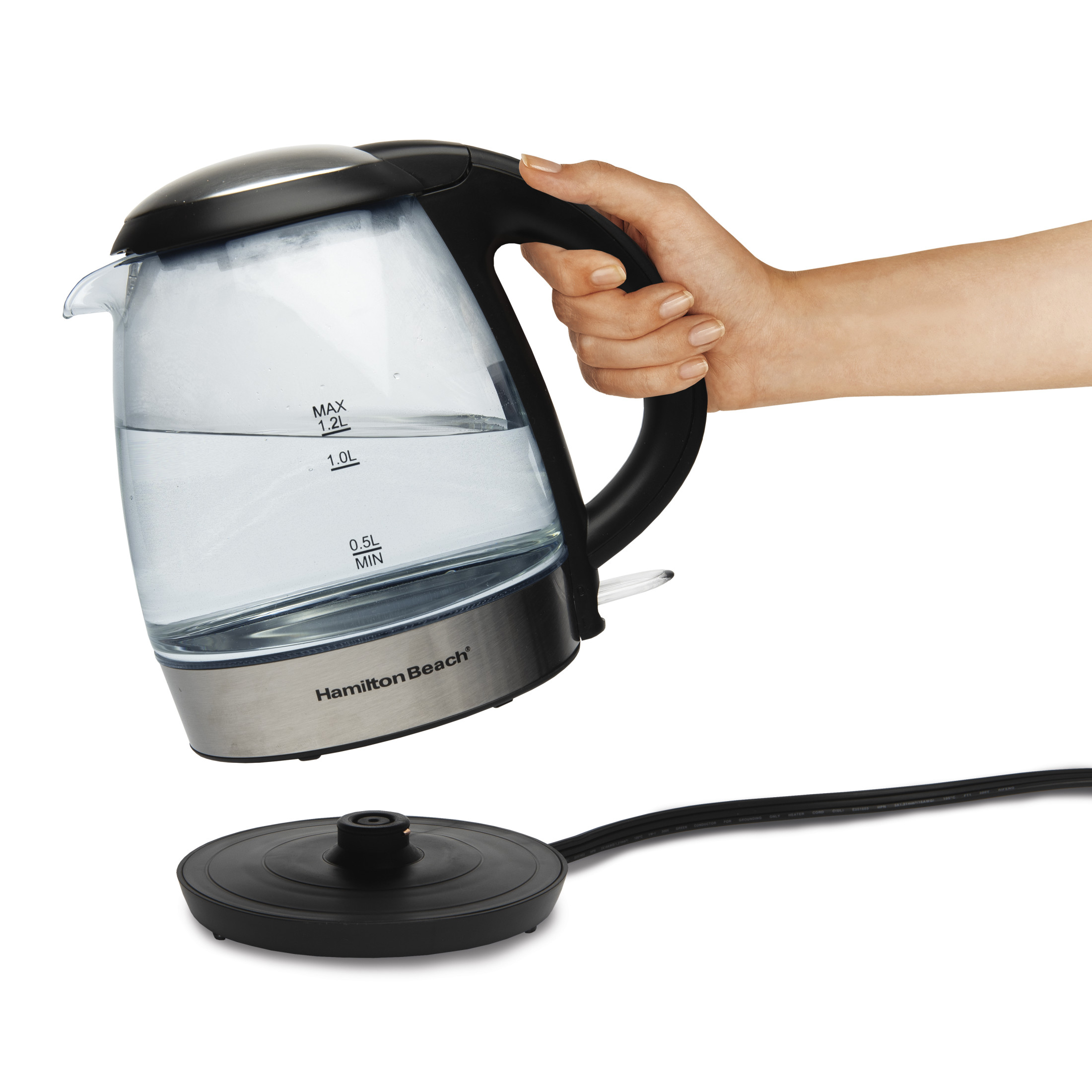 Hamilton Beach Electric Glass Kettle, 1.2L, Black photo 2
