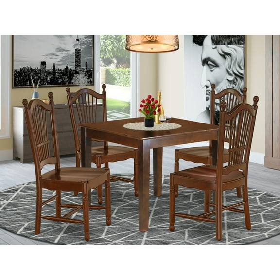 HomeStock Southwestern Style 5Pc Square 36" Dinner Table And Four Wood Seat Kitchen Chairs