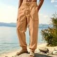 thumbnail image 2 of Homeyce Mens Linen Pants with Elastic Waist Drawstring Wide Leg Pants with Deep Pockets Cotton Linen Long Pants Casual Loose Fit Summer Beach Lounge Wear,Yellow L, 2 of 5