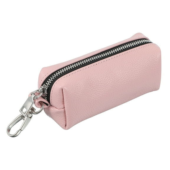 Uxcell Leather Coin Purse,1.8x 5.3 Inch Leather Car Key Holder Bag Hand-held Change Purse Keychain Pouch Small Coin Pouch with Zipper Key Ring for Women and Men, Pink