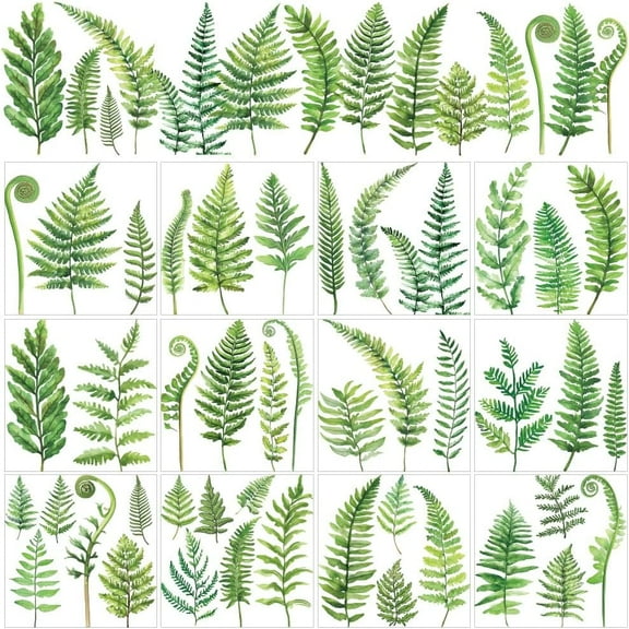 12 Sheets Watercolor Floral Rub on Transfer Stickers Fern Window Sticker Clings Home Decor Stickers for Christmas Day School Classroom Nursery Dresser Glass Porcelain 5.5x5.5