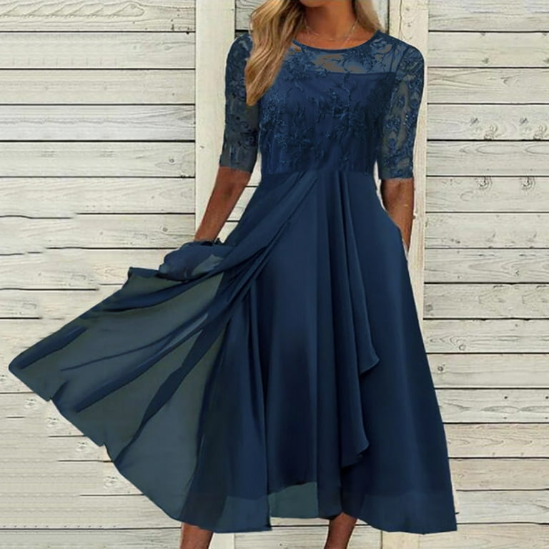 Petite Dresses for Women Women's Tea Length Embroidery Lace Chiffon Dress  Dress