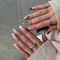 thumbnail image 1 of 24 unids/caja de uñas postizas onduladas redondas de almendra, uñas postizas de aguja desmontables, cubierta completa, puntas de uñas de bailarina francesa, prensa en las uñas Tan Jianjun unisex, 1 of 2