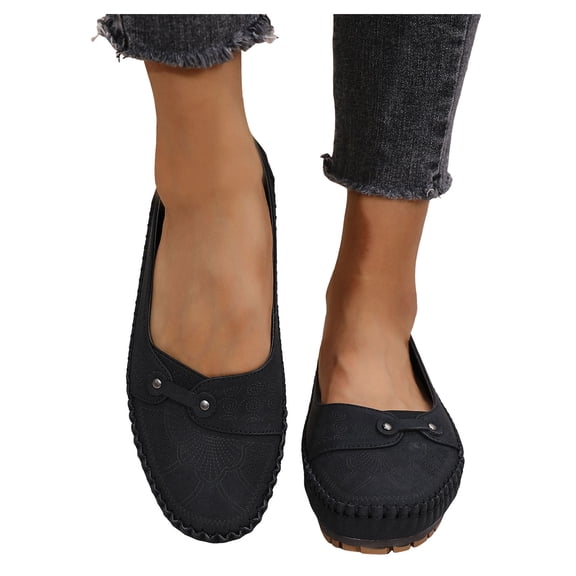 Loafers for Women Comfortable Wide Toe Box Business Casual Shoes Low Top Slip On Work Shoes Non Slip Walking Flats Black Size 9.5