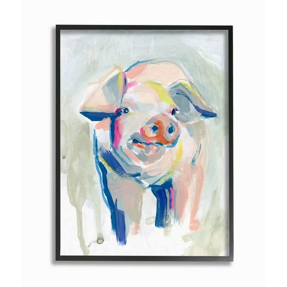 Stupell Industries Colorful Pig Farm Animal Painting Black Framed Art Print Wall Art, 24x30, by Jennifer Paxton Parker