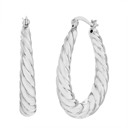 Bliss Women's Polished Twisted Rope Style U Shaped 32 X 26MM Hoop Earrings in Sterling Silver