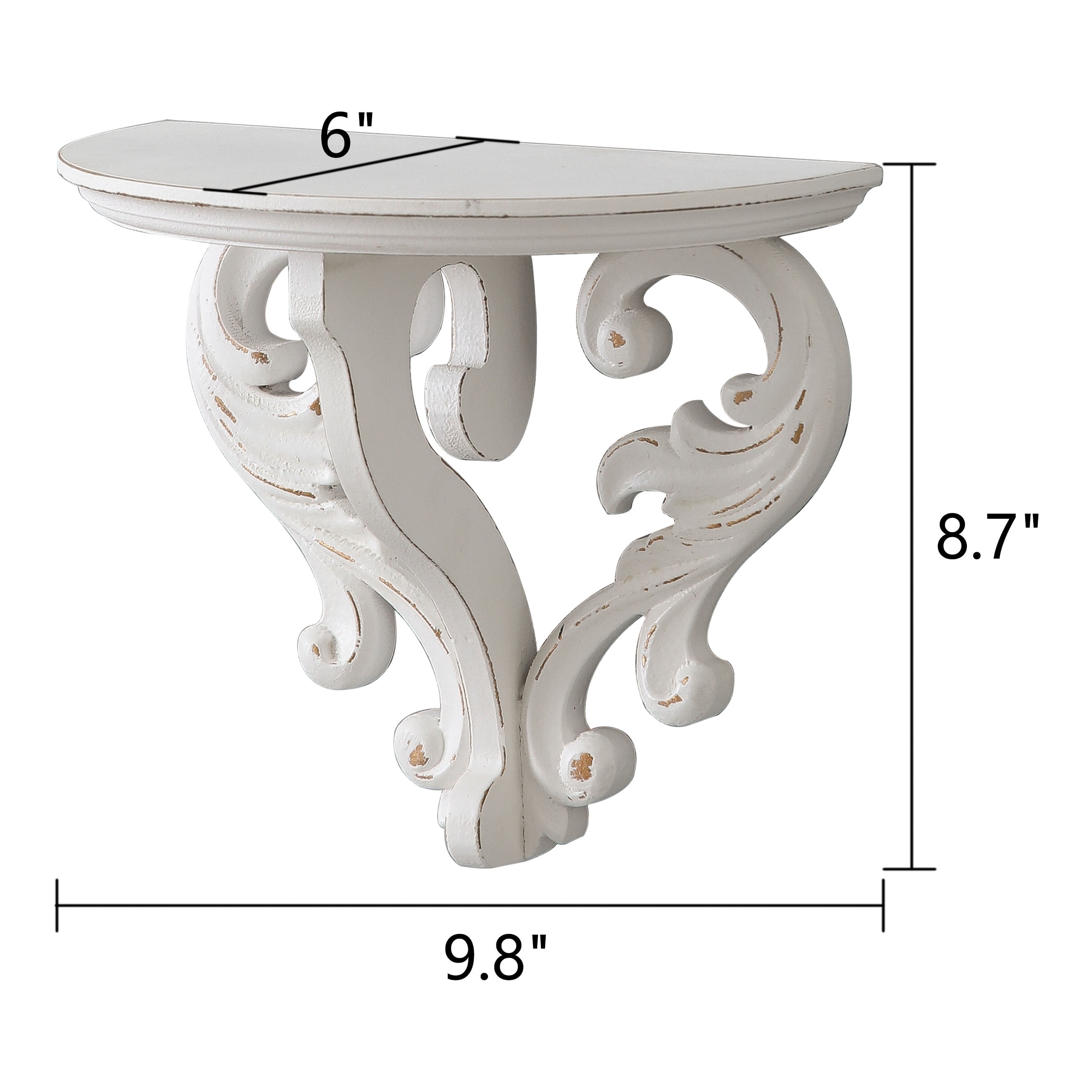 SOFE Vintage Wooden Wall Shelf - Distressed White Drop Shape Floating Shelves for Small Spaces, 10" Wide Decorative Shelf for Plants, Books, Entryway & Office