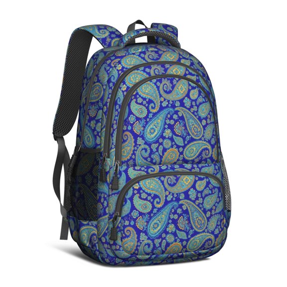 Paisley and Floral Blue Pattern Cute School Backpack Bag with Padded Back and Adjustable Shoulder Straps 16.9 X 12.6 X 5.9 Inches