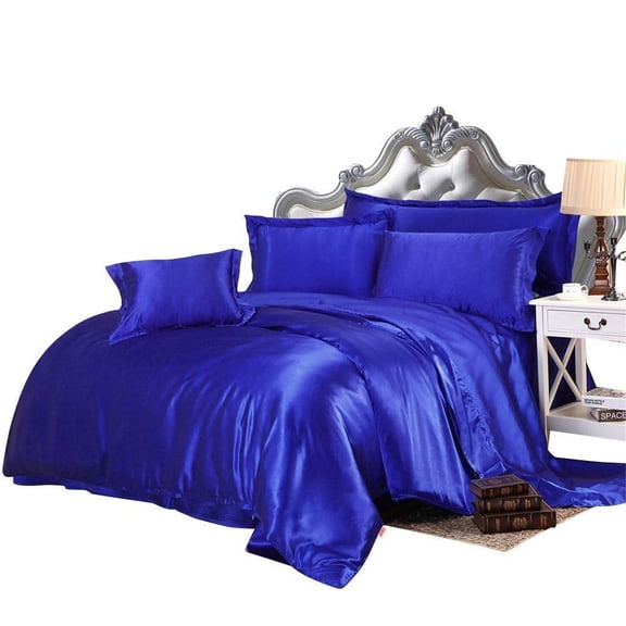 Kanak Bedding All-Season Ultra Soft 500 GSM King Size Silky Satin 7Pcs Comforter Set (Comforter Fitted 15" Flat 4 Pillow Case) Royal Blue